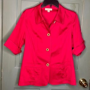 Coldwater Creek Red Short Sleeve Jacket, 4 Buttons, Elastic in Back, 2 Pockets